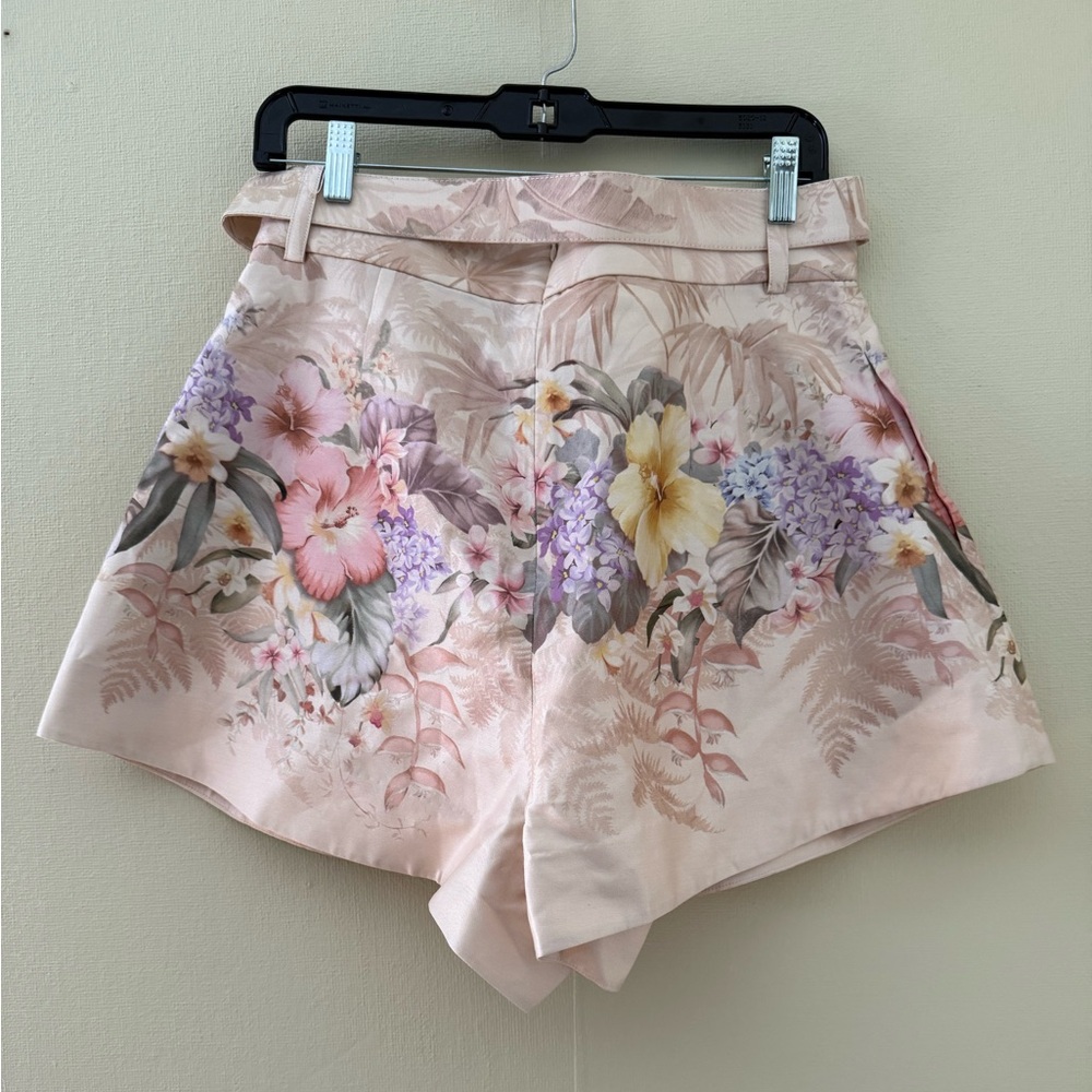 Zimmermann Tropical Floral Belted Linen Tuck Shorts - Picture 3 of 8